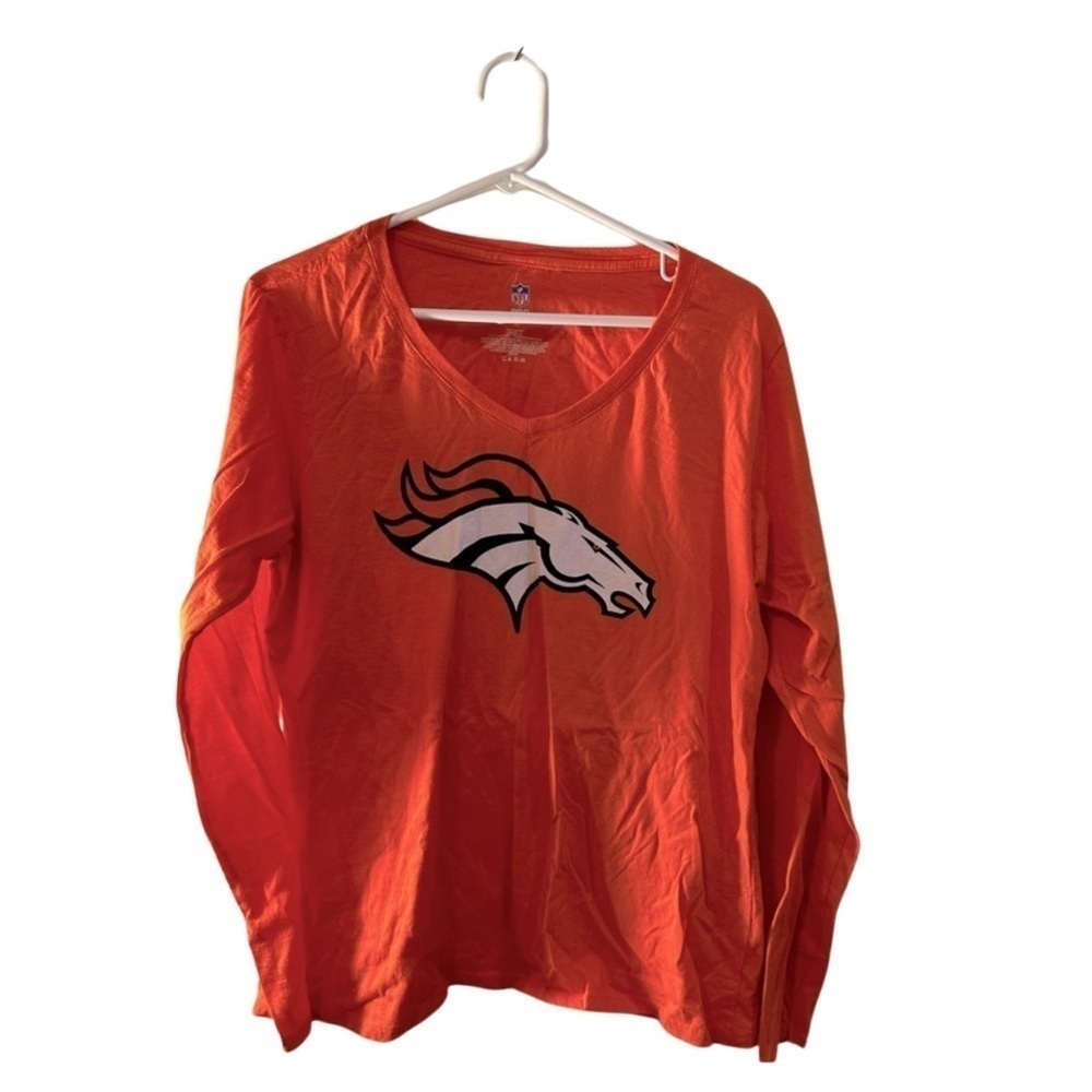 Broncos NFL Pro Line Ladies Long Sleeve V Neck Orange T-Shirt - Size XL